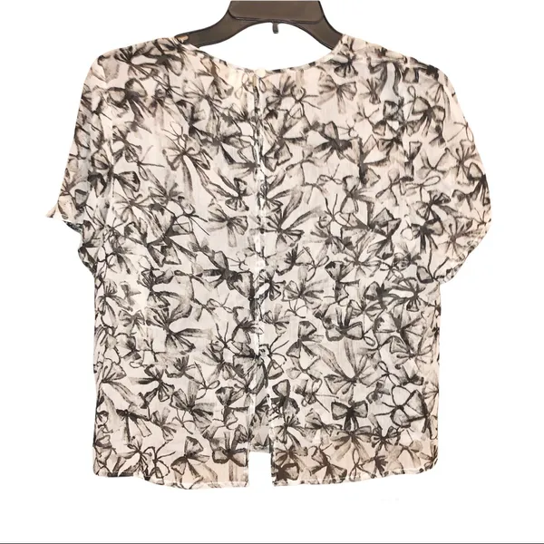 Frenchi Nordstrom Sheer Bow Short Sleeve Sheer‎ Blouse Grey Small - Image 2