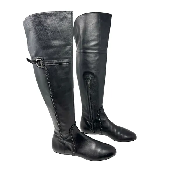 Christian Dior Galliano Ethnic Black Leather Studded OTK Boots EU 40 FW2004 Y2K - Image 2