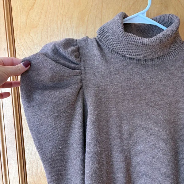 Tularosa Puff Shoulder Turtleneck Sweater Women Size S Brown Knit Long Sleeve - Image 4