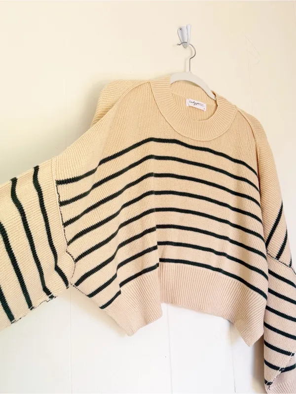 NEW CARLY JEAN LOS ANGELES CJLA Avila Cropped Sweater Green Stripe XL - Image 2