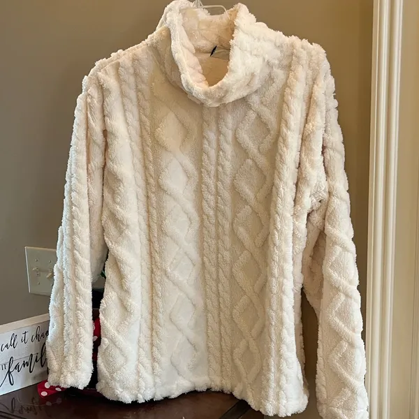 Eddie Bauer So Comfy Blanket Sweater Turtleneck Off White Cable Knit Fleece New - Image 4