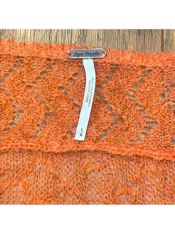 Free People Macaroon Ruffled Neck Mohair Wool Sweater Burnt Orange Ruffle size L - Image 7