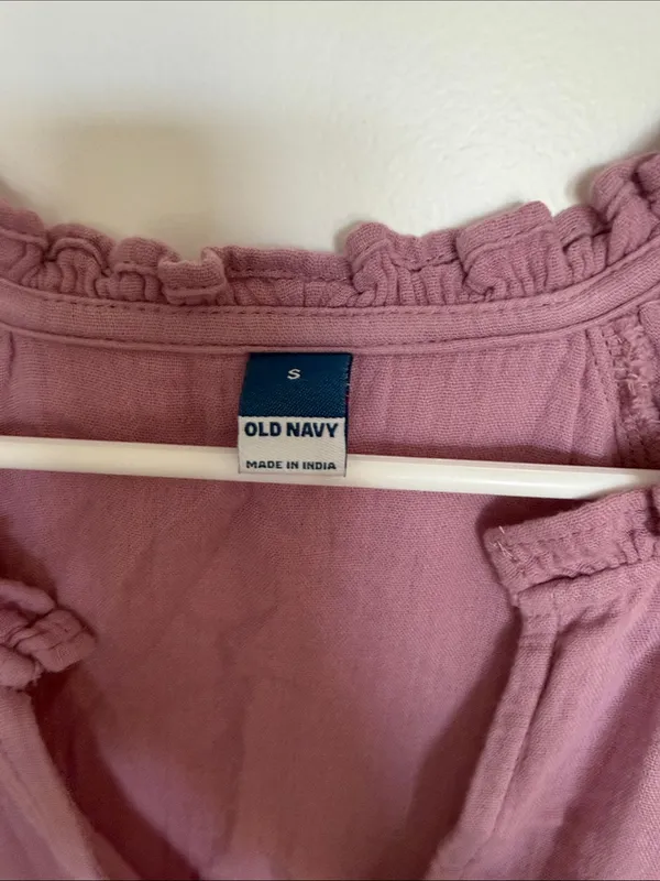 Old Navy Mauve Short-Sleeve Ruffle Neck Mini Dress - Image 3