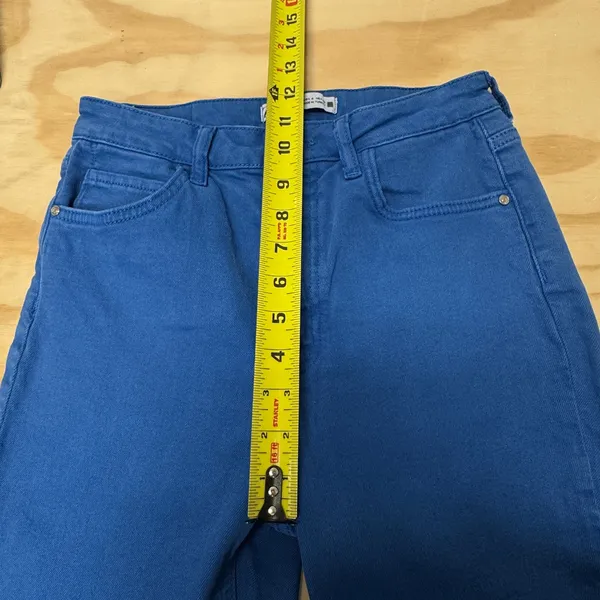 Zara High Waisted‎ Skinny Jeans Cobalt Blue Raw Hem Side Slit Women's Size 4 W26 - Image 11