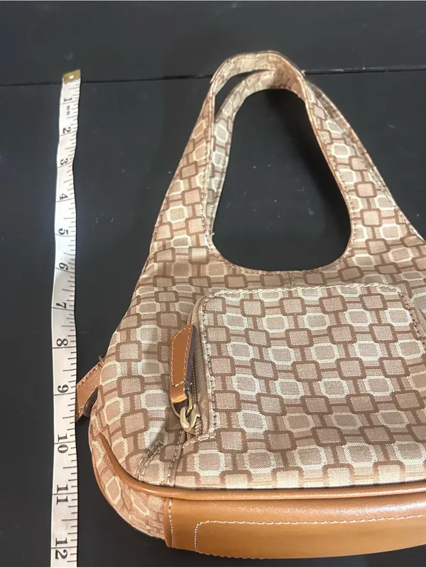 Nine West Beige Jacquard Mini Hobo Shoulder Bag Tan Zip Organizer Purse - Image 11