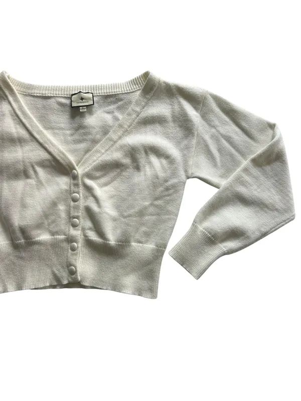 Tuckernuck Ivory Off the Shoulder Stevens Cardigan Sz S Minimalist Balletcore - Image 7