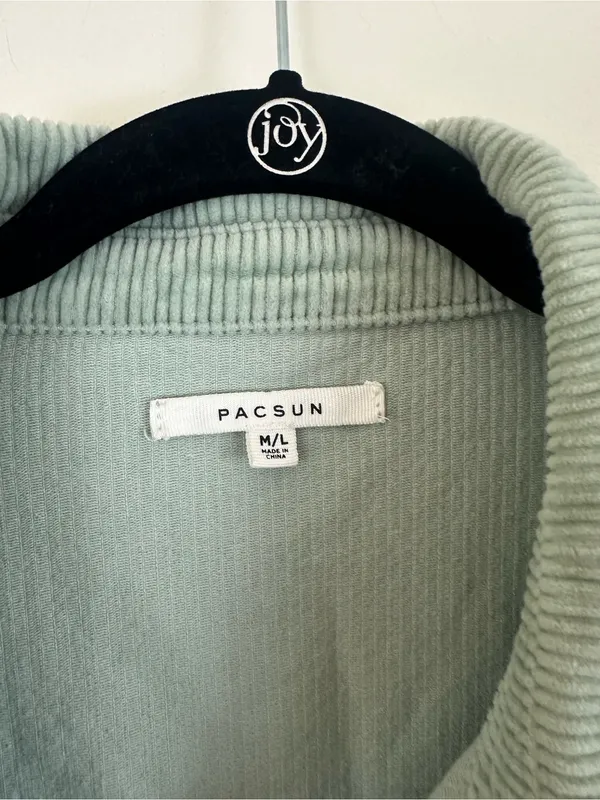 PacSun Corduroy Button-Front Jacket in Sage Green Raw Hem Size M/L - Image 3
