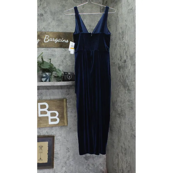 NWT 1. State Womens Velvet Midi V Neck Rear Slit Dress DS93017245AM Navy Blue S - Image 5