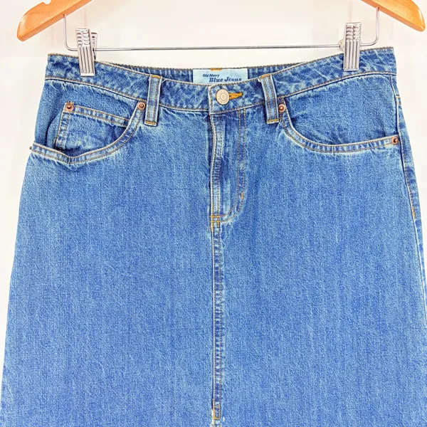 Vtg Y2k Old Navy Denim Maxi Skirt Sz 6 90s Grunge Front Slit Indie Sleaze Jean - Image 3