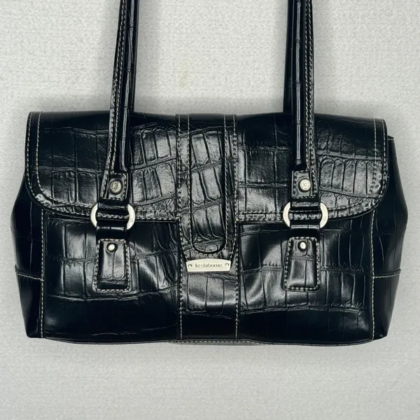 Liz Claiborne Y2K Black Croc Embossed Double Handle Shoulder Bag Purse - Image 2