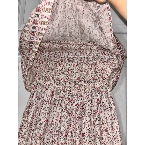 JAPNA Anthropologie Wide Leg Jumpsuit Romper Strapless Ruffle smocked small - Image 7