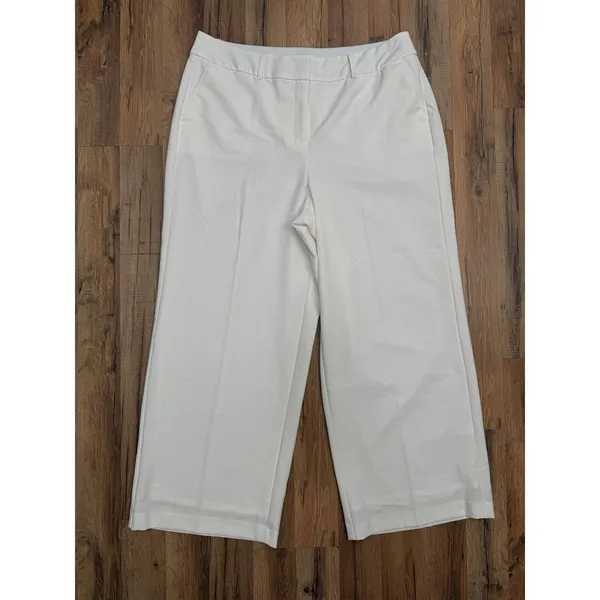 Lane Bryant Size‎ 18 Ivory Wide Leg Cropped Pants Pull On Stretch NWT - Image 3