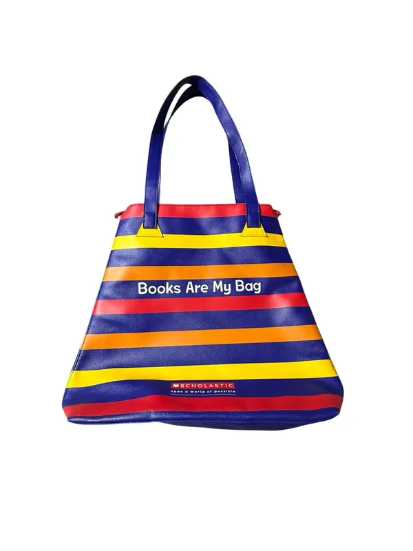 Vintage Scholastic Books Are My Bag Faux Leather Rainbow Striped Tote Purse - Image 4