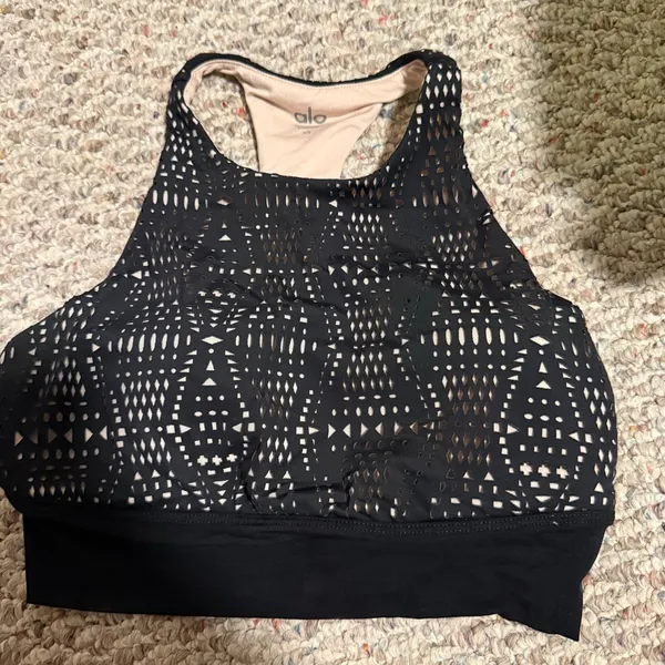 ALO Yoga Illuminate Black Nude High Neck Laser Cut Sport Bra- Size XS - Image 3