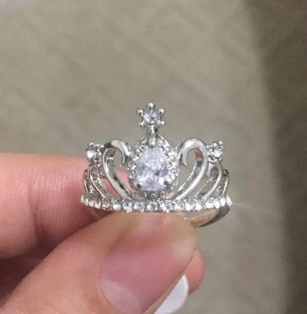 White Crystal Silver Crown Ring - Image 2