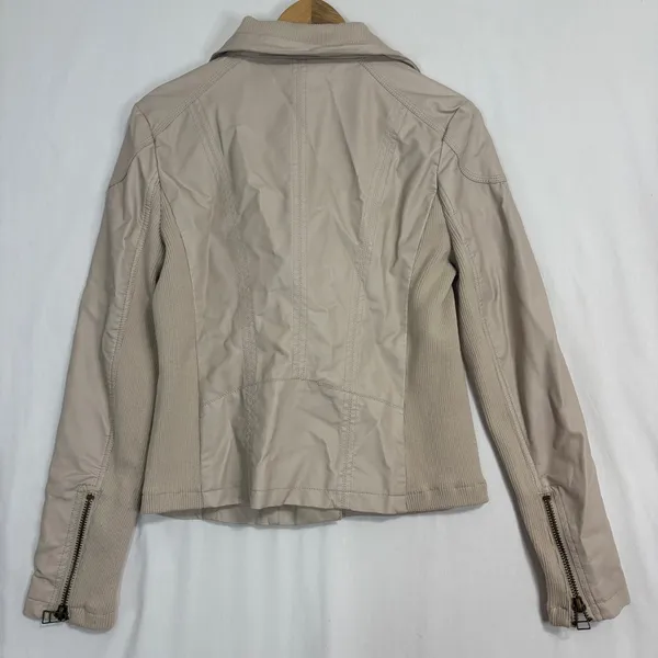 Thread‎ & Supply Moto Jacket Womens M Cream Faux Leather Ribbed Knit Biker - Image 5
