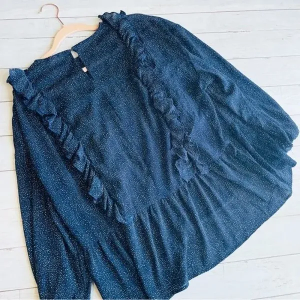 H&M Blue White‎ Printed Ruffled Long Sleeve Blouse Size 14 - Image 3