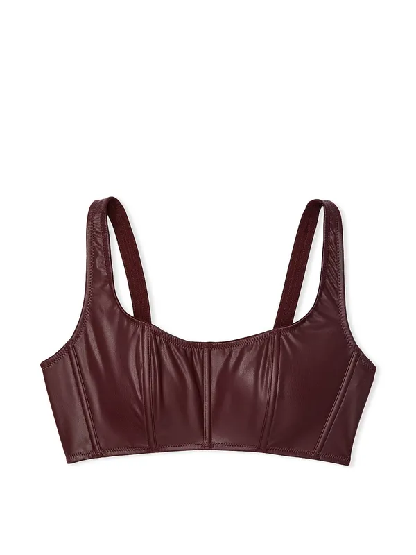 Victoria's Secret Faux Leather Mini Corset Top Lace Up, NWT, L, Burgundy Brown - Image 16