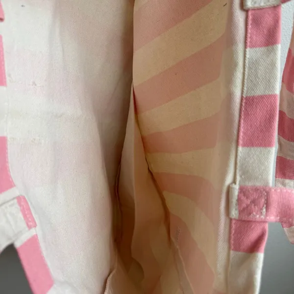 Sezane Paris Rue Large Pink White Stripe Shopper Tote Book Bag Fits All Cotton - Image 8