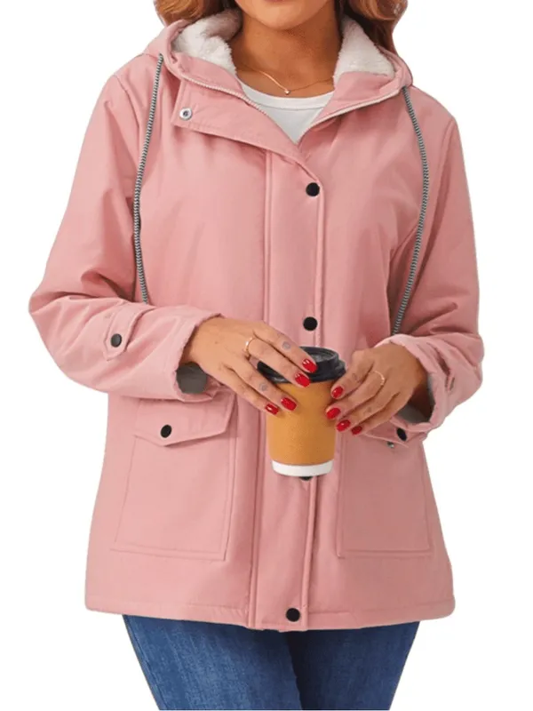 Women's Pink Hooded Jacket with Sherpa Lining WR - Image 3