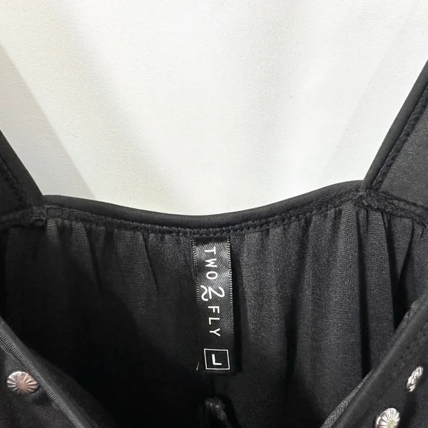 Two 2 Fly Large Romper Studded Black Sleeveless Pockets Goth Edgy Mini Biker 529 - Image 3