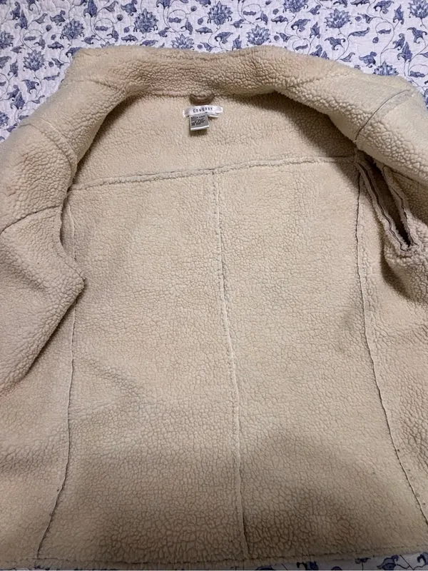 Co & Eddy women’s tan camel suede faux shearling lined jacket size 10 zip front - Image 10