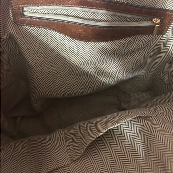 Cowhide Pattern Leather-Trim Tote Bag in Brown and Cream - Image 3