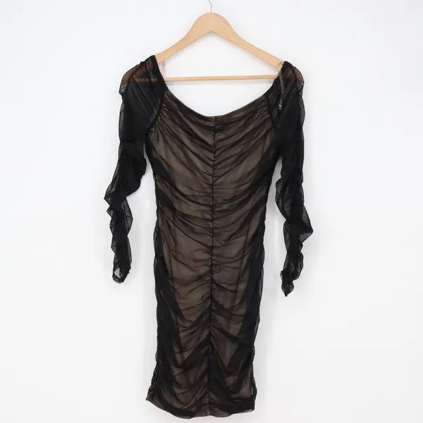 Charlotte Russe Dress Womens M Black Ruched Mesh Bodycon Long Sleeve Good - Image 6