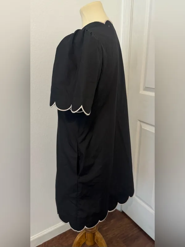 Entro Scallop Edge Dress Retro Cut Pockets Button Front Puff Sleeve Med *READ* - Image 3