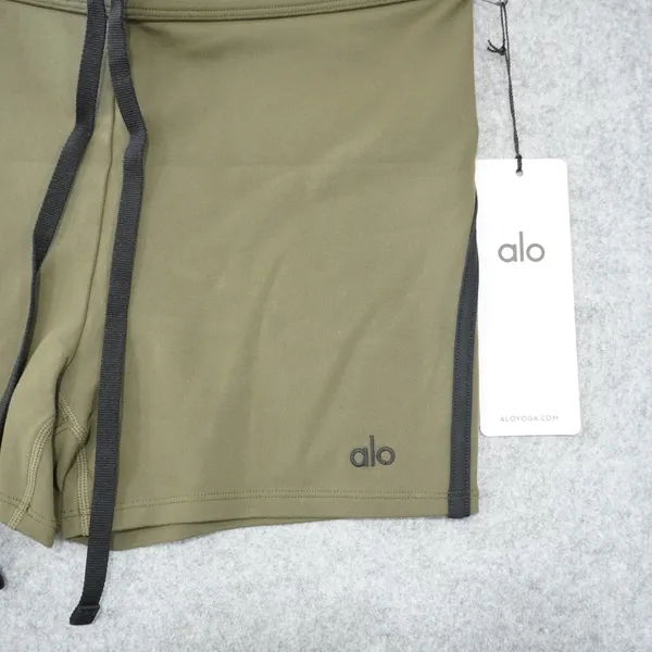 Alo Women's Size Medium Race Pace Shorts Khaki Green NWT High-Waist Airbrush - Image 2