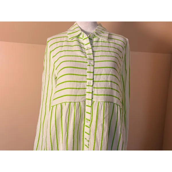 Anne Cole Ibiza Shirt Dress Womens S Lime Green NEW Striped Cotton Cover Up‎ - Image 8