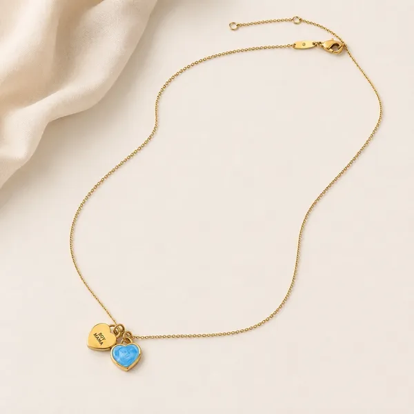 Tiny Tags Boy Mama Heart Pendant Necklace 14k Gold‎ Plated Blue Marble 18in - Image 2