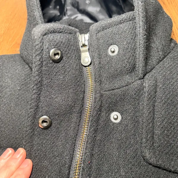 Banana Republic Black Wool Hooded Parka Pea Coat Womens Small Full Zip Snap Chic - Image 9