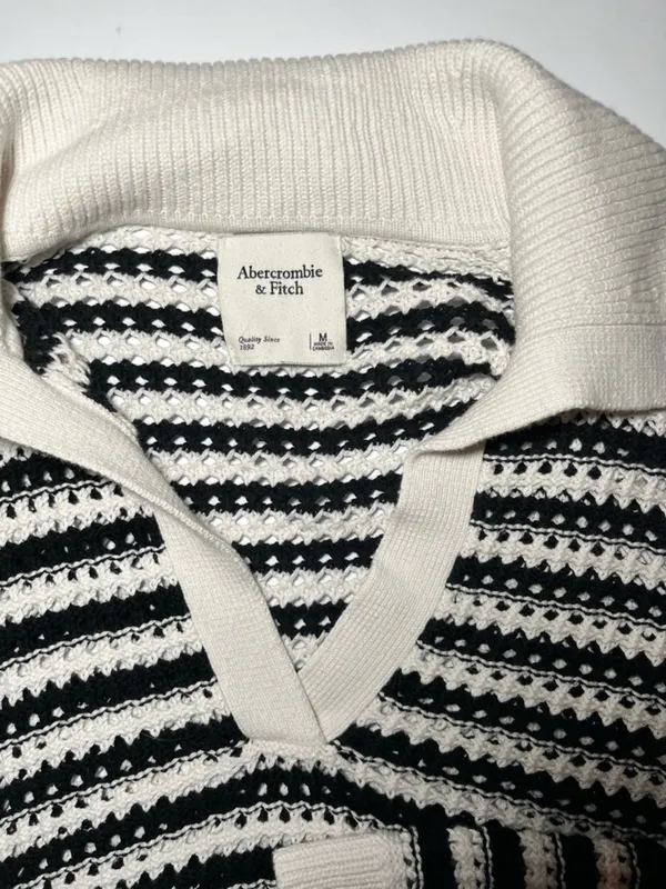 Abercrombie‎ & Fitch Striped Crochet Sweater M | Coastal Grandma Nautical Chic - Image 3