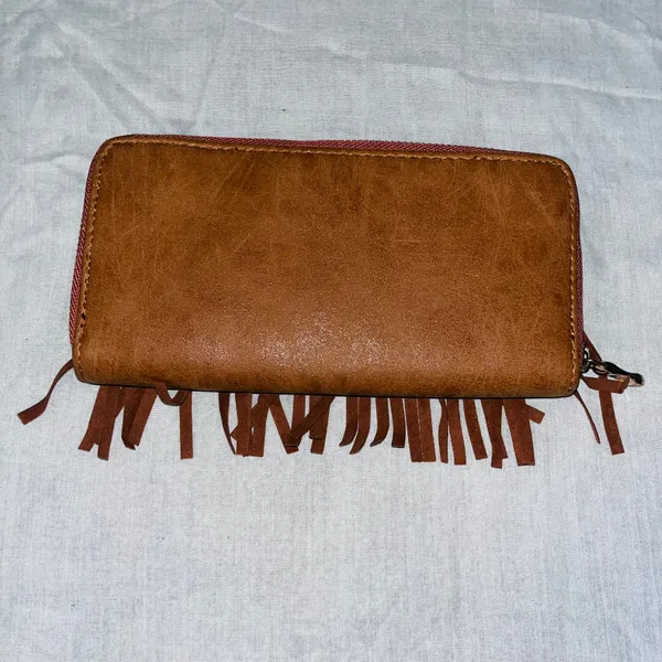 Brown Boho Fringe Wallet - Western Style Clutch Style - Image 2
