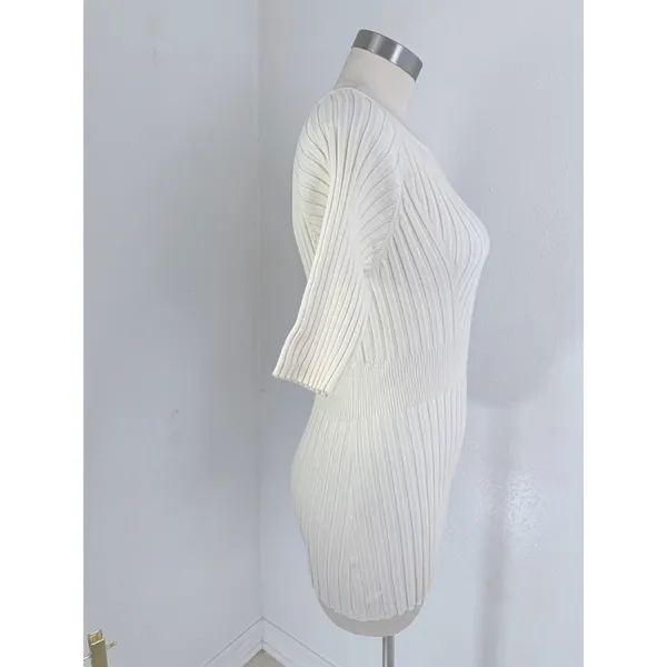 Sundance Cream Ribbed Organic Cotton Chevron Knit Elbow Sleeve Top M - Image 3