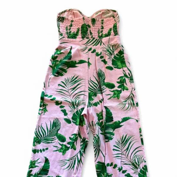 ASOS DESIGN bandeau button front jumpsuit with pockets in tropical print Sz 2 - Image 4