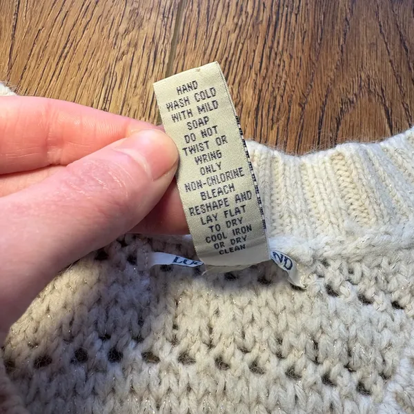 Lucky Brand Coastal‎ Cream Open Knit V Neck Sweater Alpaca Wool Womens L Cottage - Image 7