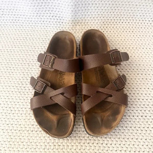 Birkenstock Birki's Brown Leather Nepal Strappy Slide On Sandals 38 Women 7 - Image 4