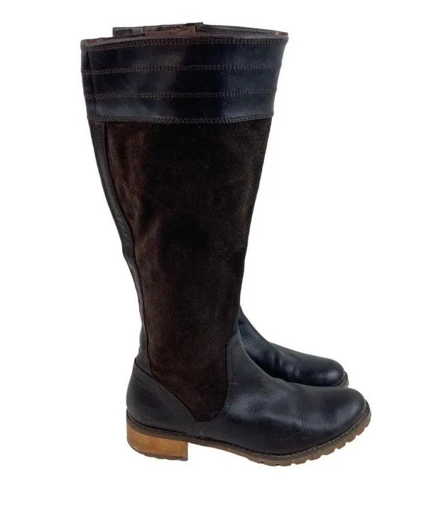Timberland Knee High Brown Mixed Leather Boots Womens US Sz 7 Zip Casual Winter - Image 3