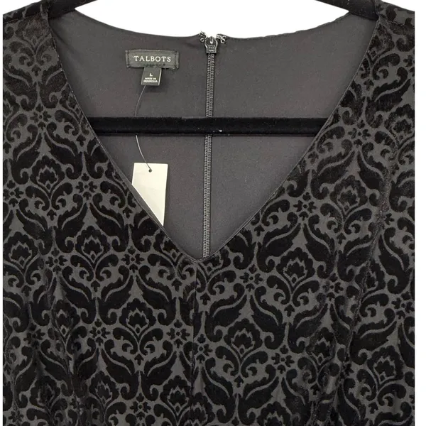NWT Talbots Womens Velvet Jacquard Damask V-Neck Sheath Dress Black Size Large - Image 9