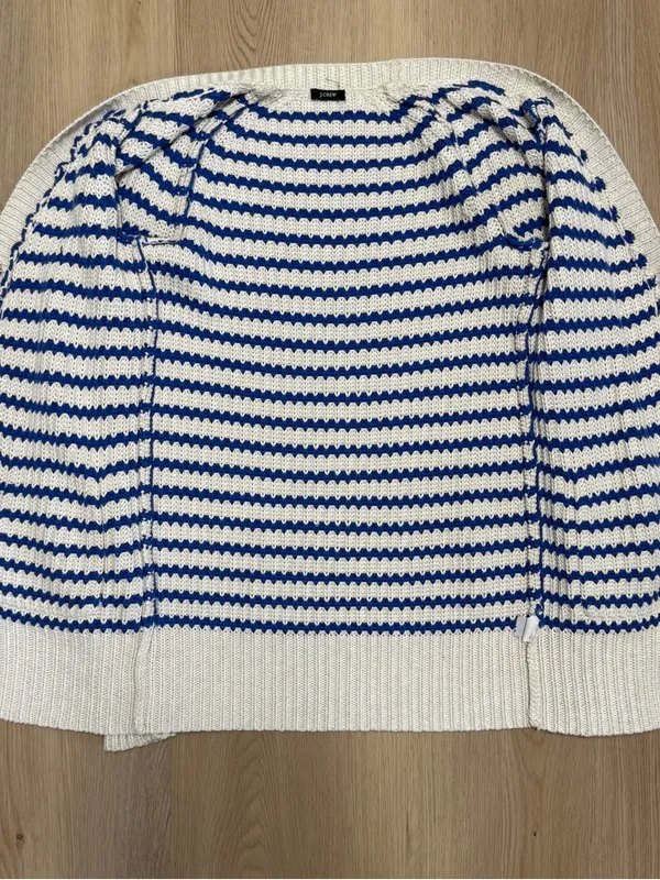 J Crew Cream Blue Purple Stripe Deep V Neck Snap Button Longer Sweater Cardigan - Image 7