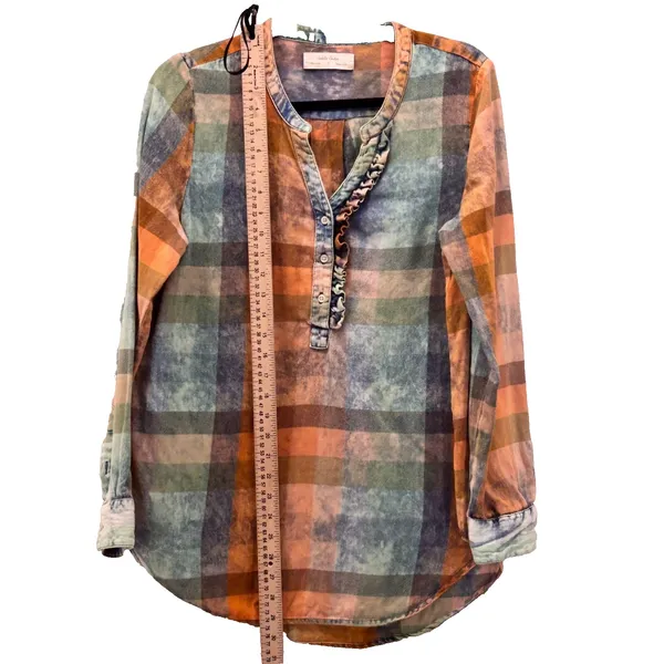 Isabella Sinclair Tunic Top Small‎ Plaid Grunge Popover Orange - Image 13