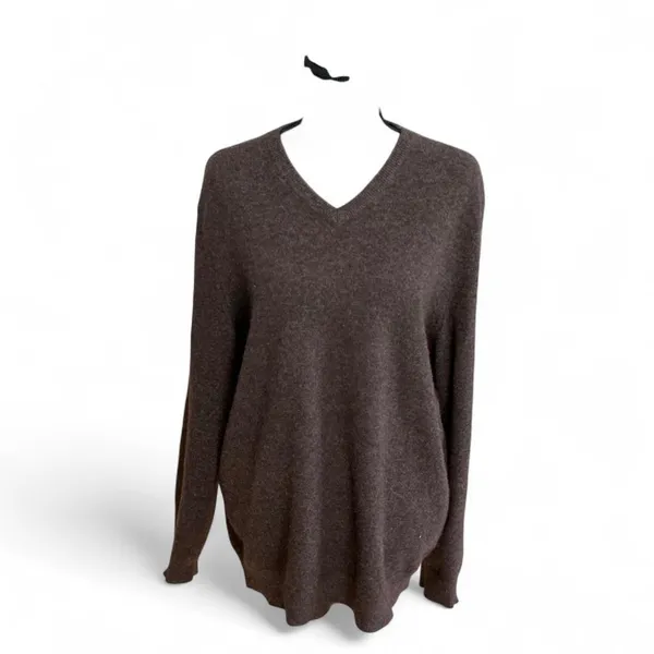 100%‎ Cashmere Brown V Neck Sweater Medium Old Money Minimalist - Image 2