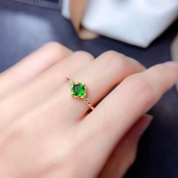 18K Gold Plated Adjustable Birthstone Green Crystal Emerald Ring for Women - Image 5
