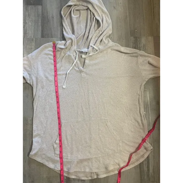 Market & Spruce Kallon Brushed Knit Hoodie Sweatshirt Beige Drop Shoulder Sz L - Image 4