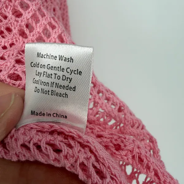 POL Pink Open Knit Cropped Oversized‎ Sweater Balloon Sleeve Crochet Pullover L - Image 6