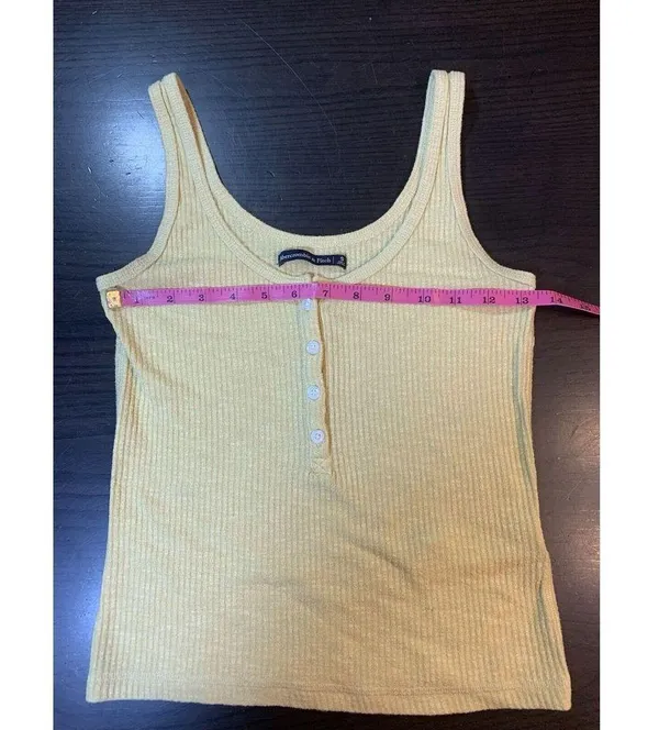 Abercrombie Tank Top Women Small Yellow Stretch Sleeveless Henley Preppy - Image 9