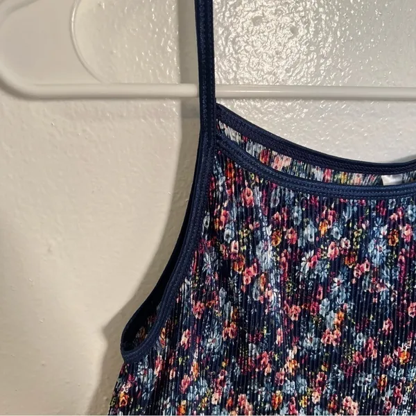 Knit Works Women's Juniors Size XL Ribbed Tank Top‎ Navy Blue Floral Stretch Y2K - Image 4