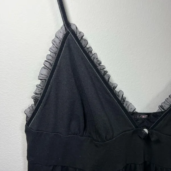 Victoria’s Secret Nightie Lingerie Slip Dress Black Lace Trim Cotton Soft Medium - Image 3